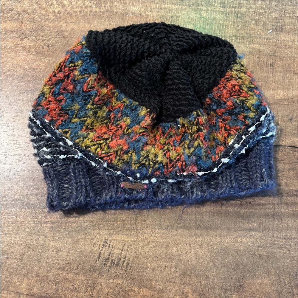 Free People Multicolor Knit Beanie with Navy Brim - Picture 3 of 6